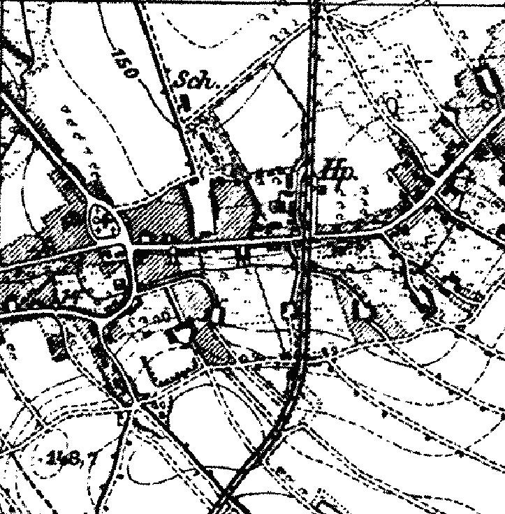 Fragment niemieckiej mapy topograficznej okolic Siecieborzyc z 1933 r. Po rodku wida przystanek kolejowy. Z obu stron toru widac bogat infrastruktur i zabudowania.