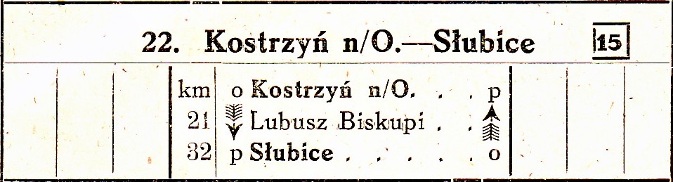 Tabela nr 22 z pierwszego po zakoczeniu II wojny rozkadu jazdy pocigw dla regionu Poznania i Z. Gry. Lubusz to ob. Lebus, a caa linia jest po niemieckiej stronie Odry (granicy). Czy  kolejarze w 1945 r. planowali inaczej przysz granic Polski ?