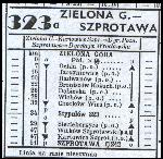 Tabela linii Zielona Góra - Szprotawa z rozkładu jazdy PKP z 1948 r. Mamy już w nim nazwy wsi po zatwiedzeniu przez Rząd Polski (w 1948 r.). Zbiory Mieczysława J. Bonisławskiego