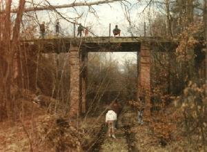 Wiadukt nad torami w lesie nieopodal przystanku Dbiczka. Widok wspoczesny (1994 r.)