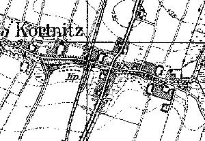 Fragment niemieckiej mapy topograficznej okolic Kartowic z 1933 r. Na środku widać przystanek kolejowy.