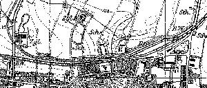 Fragment niemieckiej mapy topograficznej miasta Szprotawy z 1933 r. Zaznaczono przebieg torów i układ stacji kolejowej.