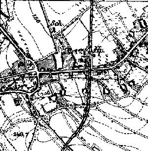 Fragment niemieckiej mapy topograficznej okolic Siecieborzyc z 1933 r. Po rodku wida przystanek kolejowy. Z obu stron toru widac bogat infrastruktur i zabudowania.