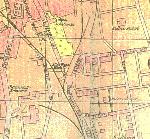 Fragment planu miasta Grunberg z poowy lat 30-tych XX w. W okolicy Placu Strzeleckiego i rozjadu Loblenz nie ma ju adnego ladu po stacji kolejowej Schutzenplatz.