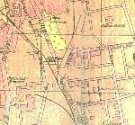 Fragment planu miasta Grunberg z poowy lat 30-tych XX w. W okolicy Placu Strzeleckiego i rozjadu Loblenz nie ma ju adnego ladu po stacji kolejowej Schutzenplatz.