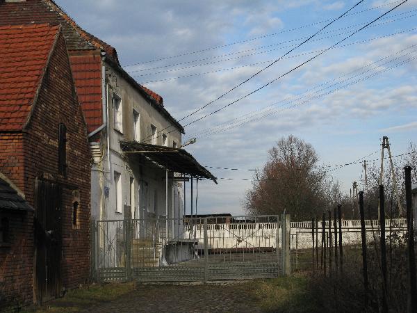 Wedug mapy topograficznej w tym miejscu, od strony rampy mleczarni, bya bocznica. Narazie nie wiadomo w ktrym dokadnie miejscu biega, moliwe e opieraa si o widoczn na zdjciu ramp. Stycze 2008 r., fot. M. Bonisawski