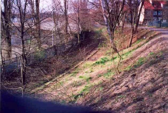 Lbtenzweiche czyli zwrotnica, od ktrej biega 
bocznica do powojennego ZEFAMU i Polskiej Weny. Torowisko wzdu potu Zefamu. Stan kwiecie 2001, fot. Marek Toporowicz.