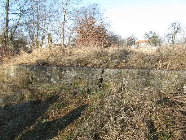 Gwnym elementem stacji towarowej Grunberg Schutzenplatz bya trjczoowa rampa, midzy torem szlakowym a bocznic Lobtenz. Do dzi zachoway si betonowe krawdzie i plac. Stan 03.02.2008 r., fot. Mieczysaw J. Bonisawski